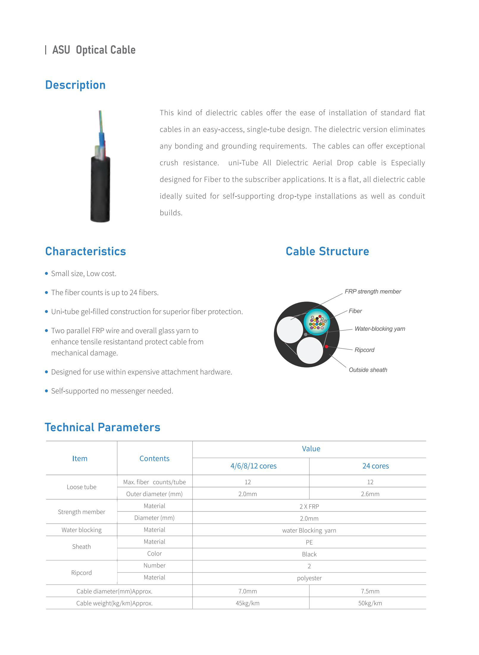 Outdoor Fiber Optical ASU Drop Cable(图1)